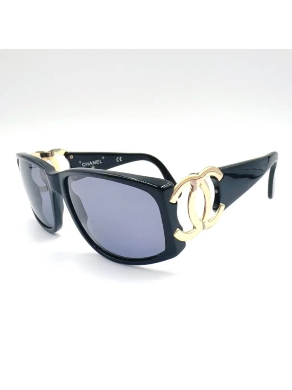 Chanel CC Logo Acetate Gold Plated Black Sunglasses Eyewear
